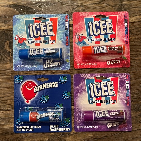 NWT💋4 Pc Lip Balm Candy Flavored Set Airhead ICEE Blue Raspberry Cherry Grape - Picture 4 of 4